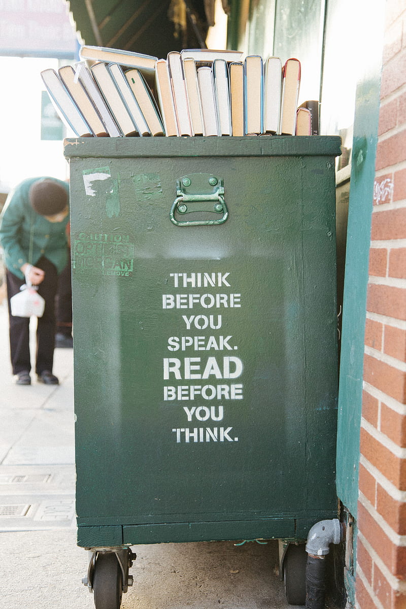 books over green trolley bin, HD phone wallpaper