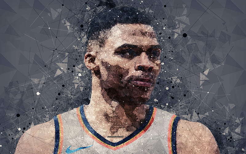 Russell Westbrook, American basketball player face, creative portrait, geometric art, NBA, art, Oklahoma City Thunder, USA, HD wallpaper