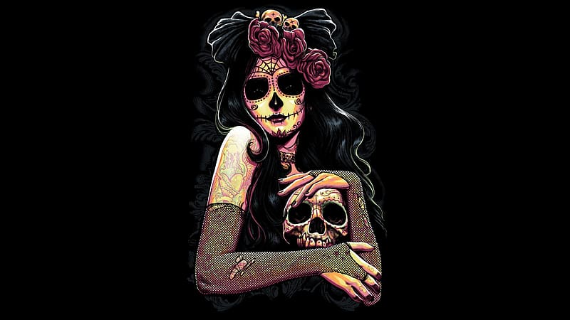 Gothic, Rose, Artistic, Sugar Skull, Day Of The Dead, HD wallpaper