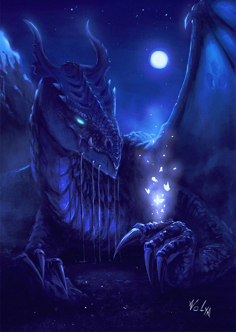 dragon, night, art, creature, fantastic, HD phone wallpaper