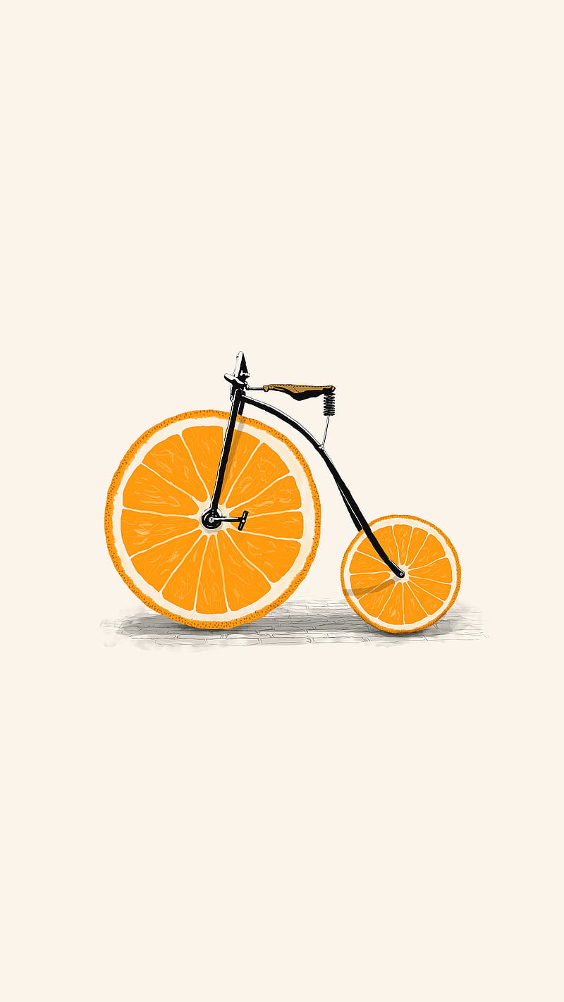 Vitamin, Florent, digital ink watercolor pop-art concept illustration graphic-design food vintage bike ride bicycle fruit road summer farthing beach yellow pop fun, HD phone wallpaper