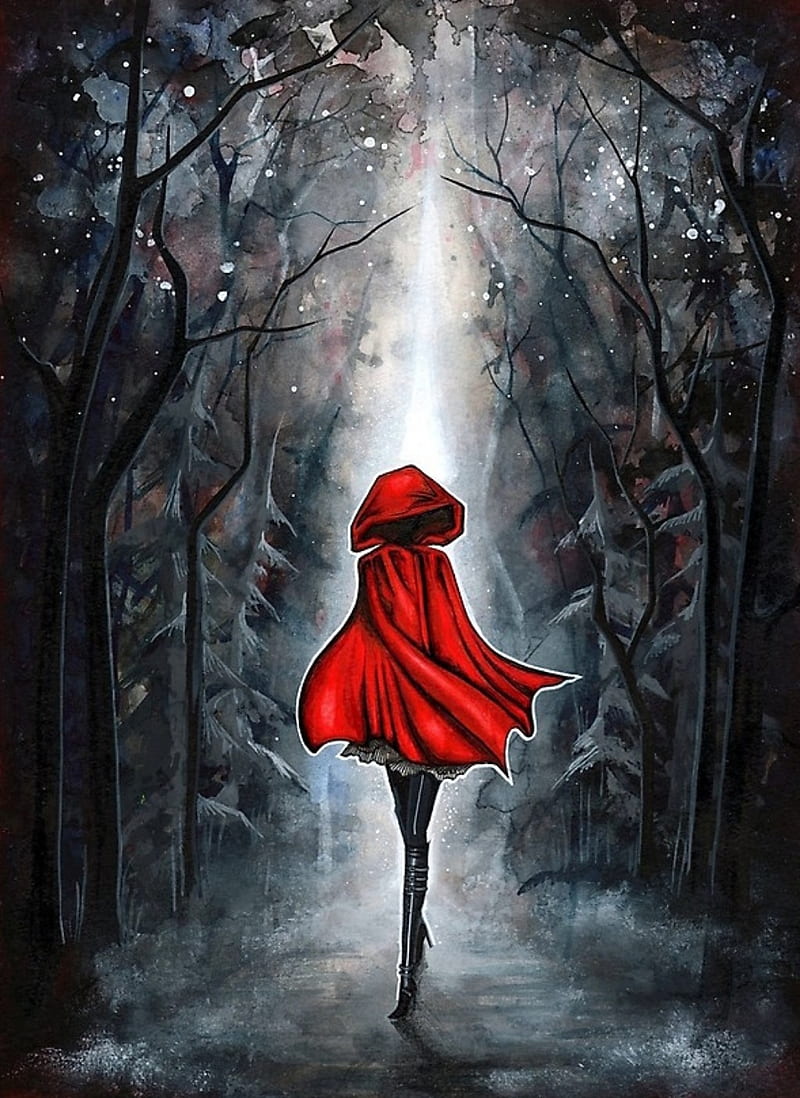Red Riding Hood , fairy tales, red, wolf, HD phone wallpaper
