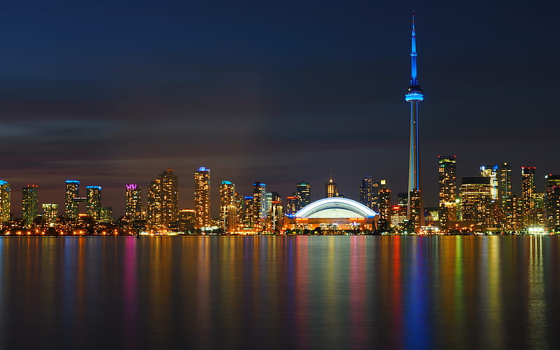 Toronto, panorama, CN Tower, nightscapes, skyscrapers, Canada, HD wallpaper
