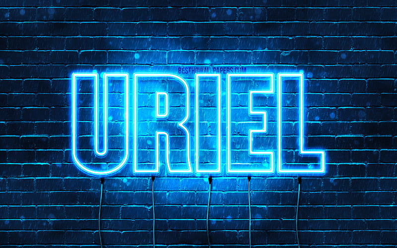 4K free download Uriel with names, horizontal text, Uriel name, blue