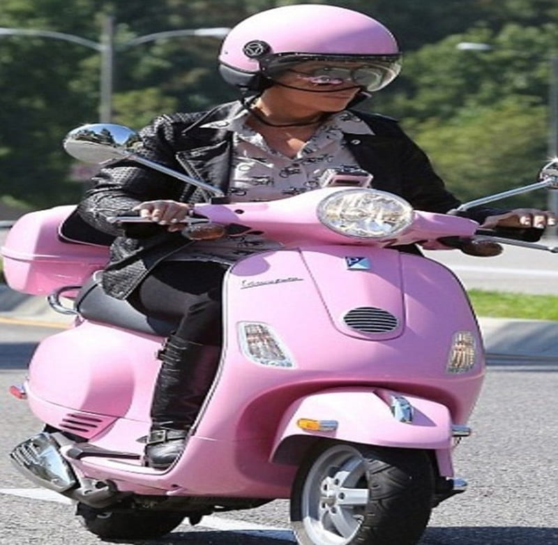 Pink Moped, Moped, Helmet, Lady, Pink, HD wallpaper