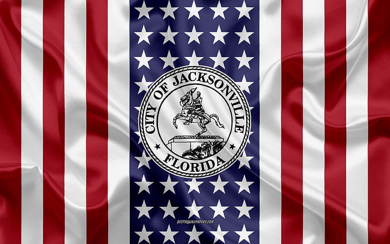 Jacksonville Seal silk texture, American Flag, USA, Jacksonville, Florida, American City, Seal of the Jacksonville, silk flag, HD wallpaper