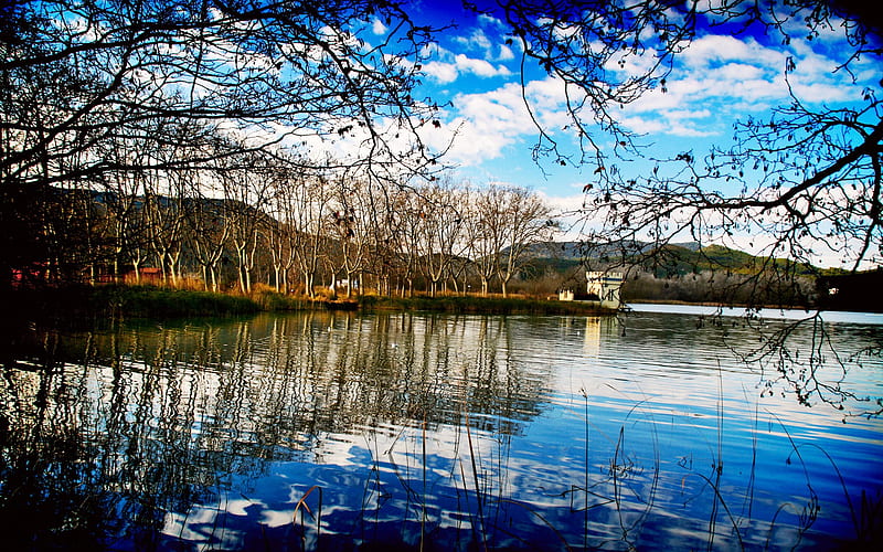 Lakeside scenery-R Spanish urban landscape, HD wallpaper