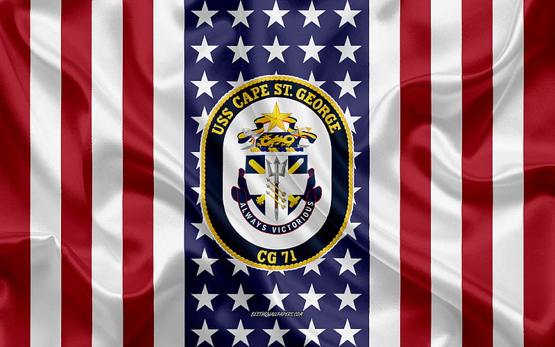 USS Cape St George Emblem, CG-71, American Flag, US Navy, USA, USS Cape St George Badge, US warship, Emblem of the USS Cape St George, HD wallpaper