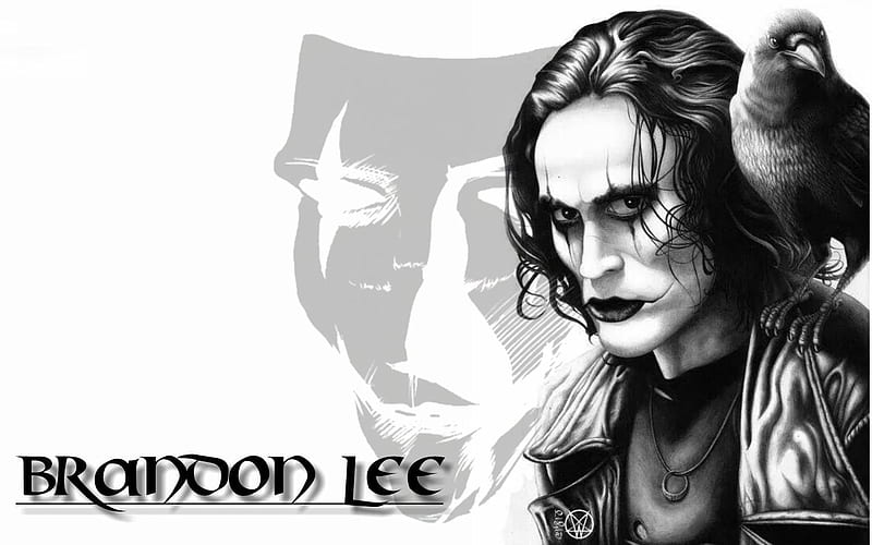 Memory of Brandon Lee, art, movie, gothic, black and white, brandon lee, comics, crow, the crow, HD wallpaper