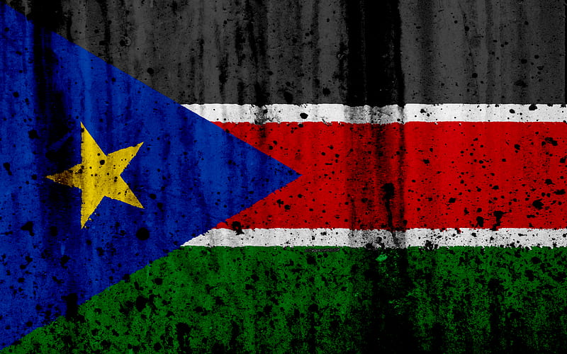 South Sudan flag grunge, flag of South Sudan, Africa, South Sudan, national symbols, South Sudan national flag, HD wallpaper