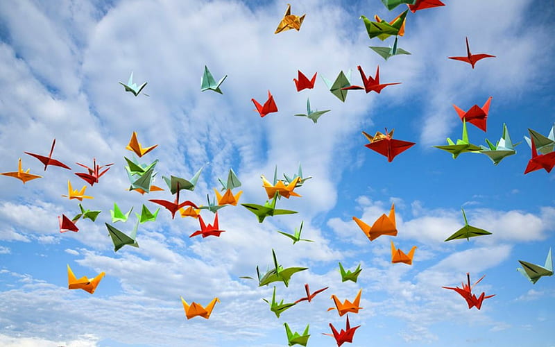Paper Cranes, paper, cranes, origami, bird, HD wallpaper