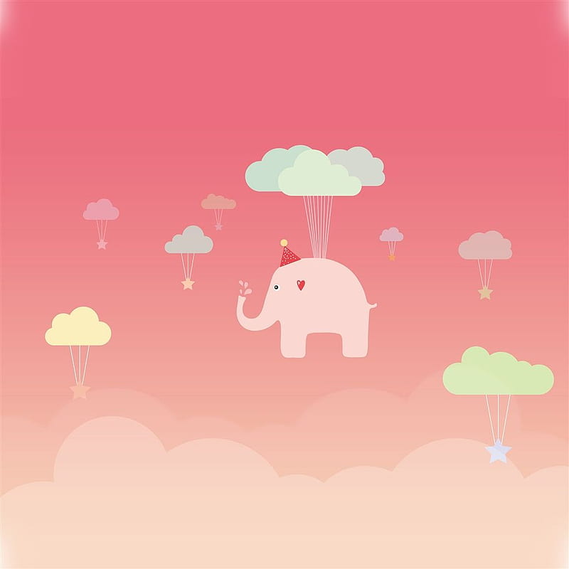 Cute Elephant Illustration Art Pink Fly iPad Air, HD phone wallpaper