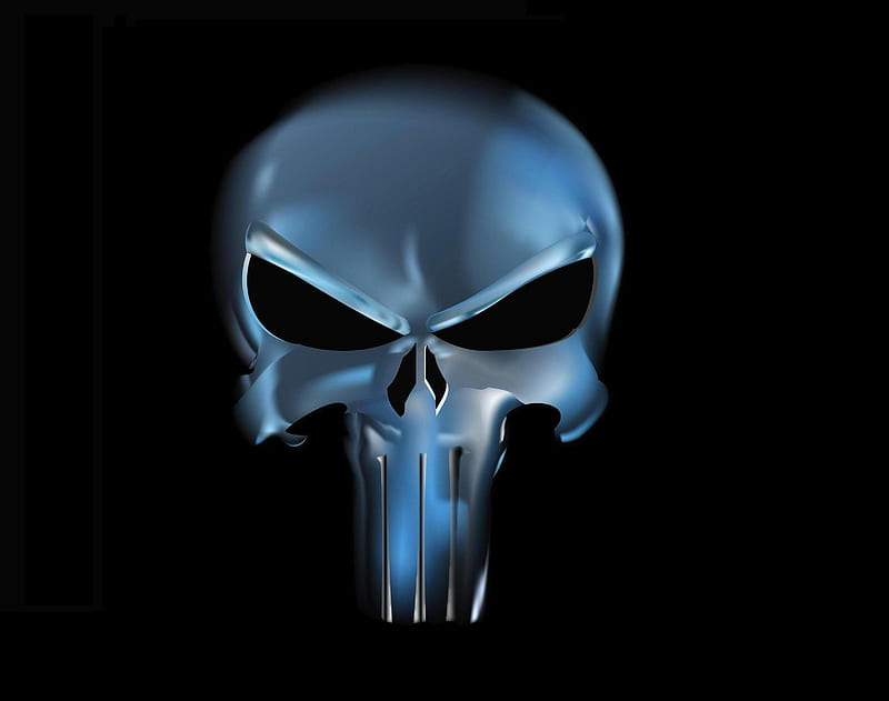 THE DARK PUNISHER, metal, 3d, the punisher logo, dark, the punisher, skull, blue, HD wallpaper
