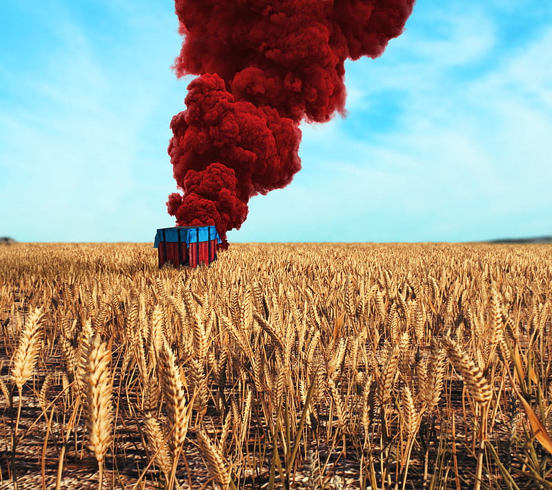 PUBG CRATE, battleground, crate, fps, wheat field, red smoke, playstation, ps4, pubg, shooter, tps, unknown, xbox, HD wallpaper