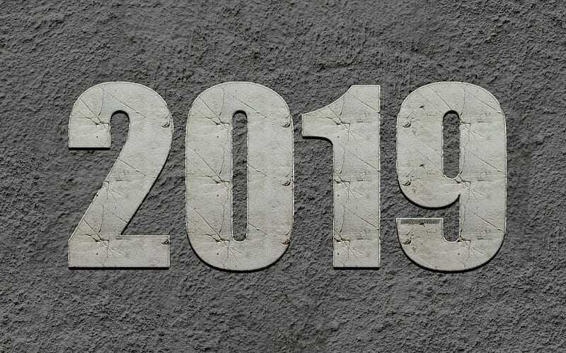 2019 Year, stone letters, the inscription, 2019 concepts, New 2019 Year, creative art, gray stone background, HD wallpaper