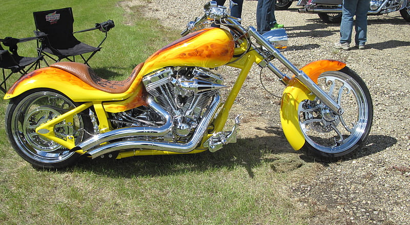 2005 Pro street 140 HP, Yellow, Motorcycles, graphy, chrome, Potorcycles, Engine, HD wallpaper