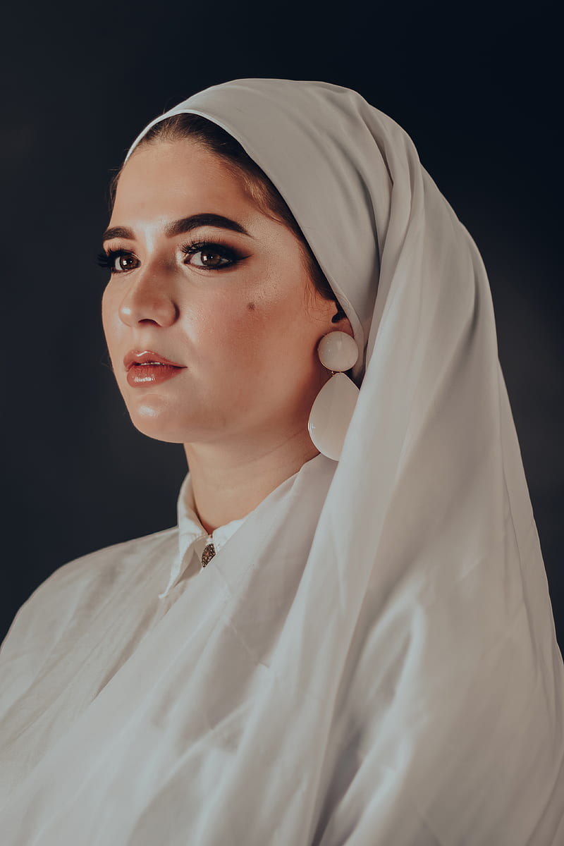 woman wearing white dress and white hijab scarf, HD phone wallpaper