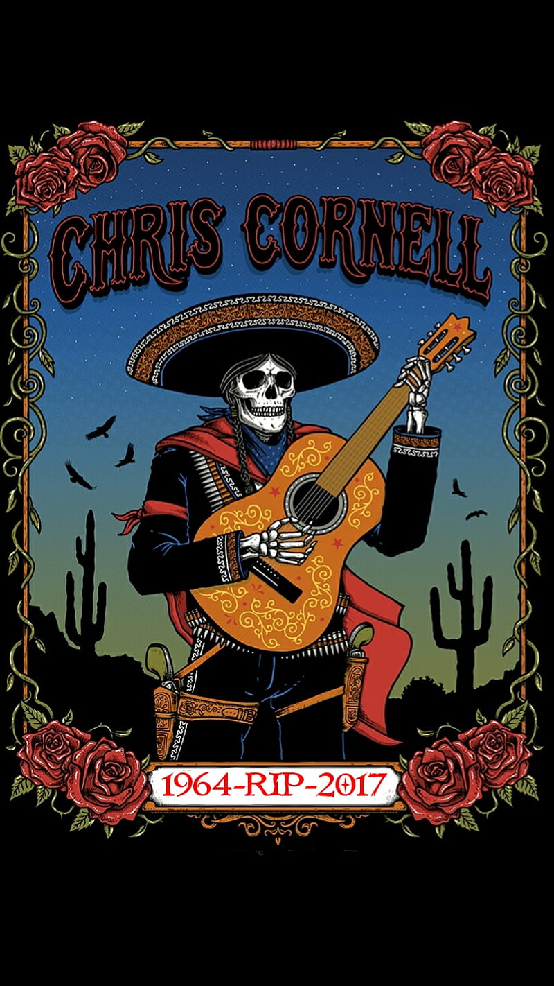 RIP Chris, chris cornell, desert, guitar, musician, never forgotten, roses, skull, sugar skull, tour, HD phone wallpaper