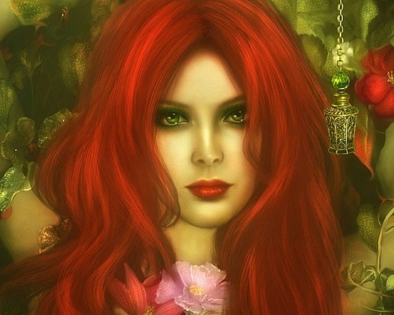Poison Ivy, fan art, redhead, weird things people wear, girls, creative pre-made, digital art, HD wallpaper