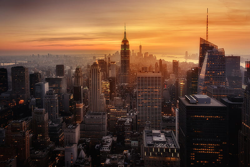 New York City Evening Time, new-york, city, evening, buildings, HD wallpaper