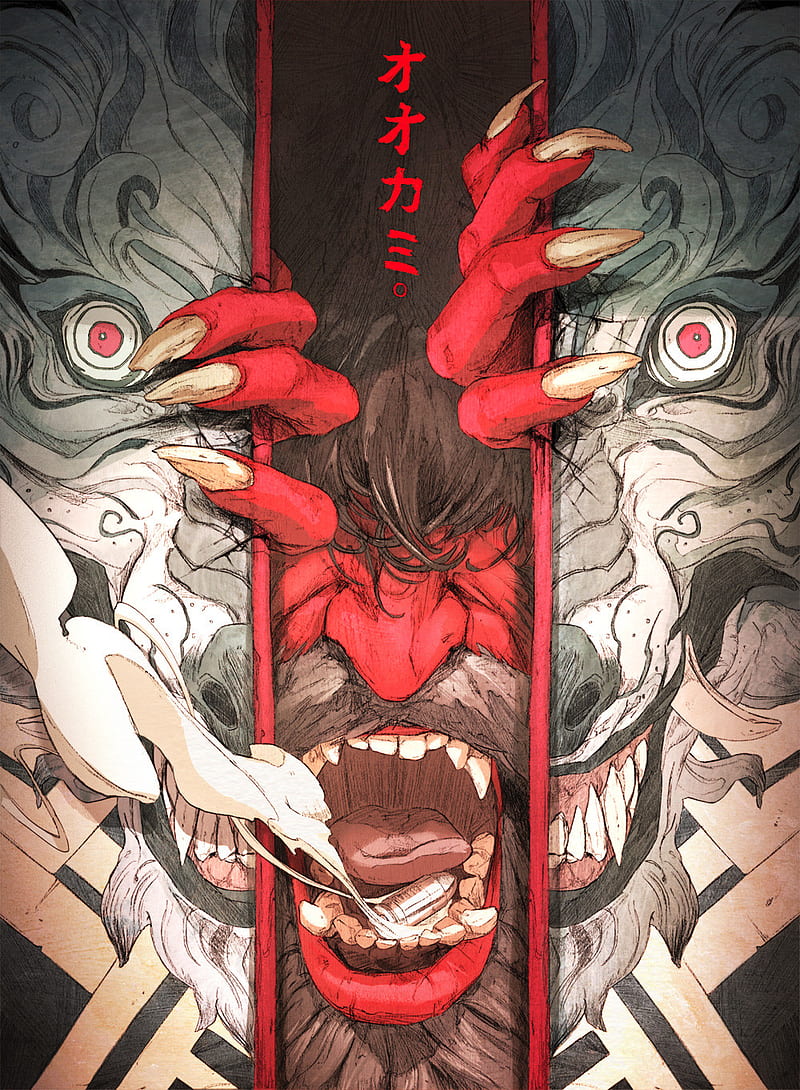 Chun Lo, artwork, digital, demon, red eyes, HD phone wallpaper