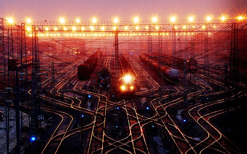 digital Art, Train, Train Station, Night, Lights, Traffic Lights, Rail Yard / and Mobile Background, Indian Train, HD wallpaper