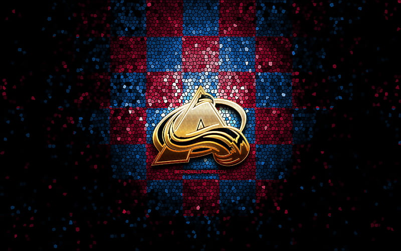Colorado Avalanche, glitter logo, NHL, purple blue checkered background, USA, american hockey team, Colorado Avalanche logo, mosaic art, hockey, America, HD wallpaper