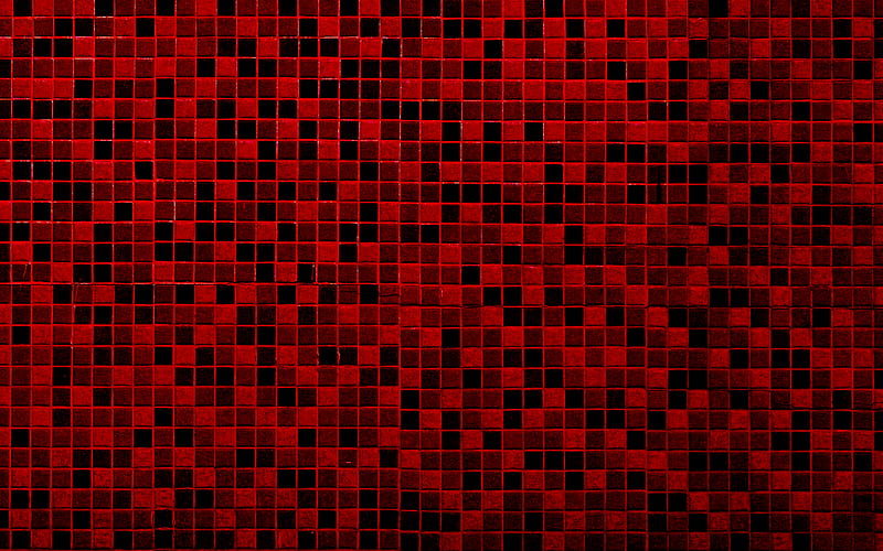 dark red mosaic texture, creative red background, mosaic texture, red squares background, HD wallpaper