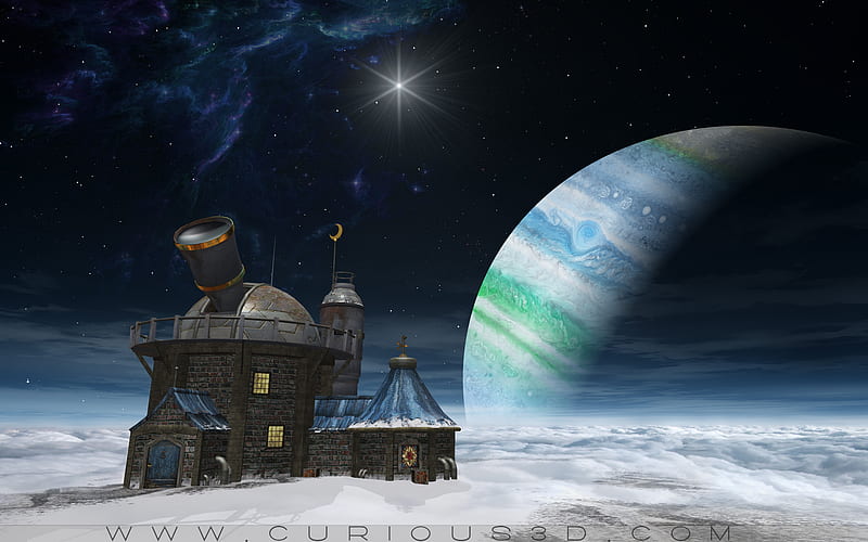 Observatory, cloud, planet, space, star, HD wallpaper