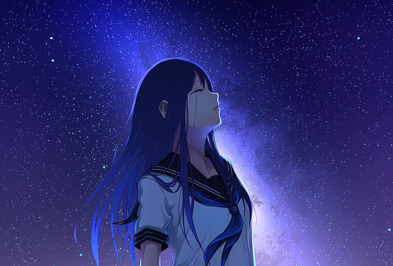 Anime Girl And Night Stars, HD wallpaper