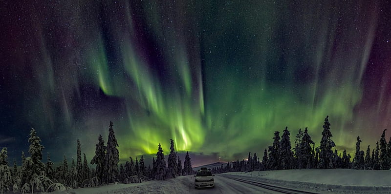 Aurora In Lapland, aurora, lights, winter, panorama, green, snow, landscapes, nightscape, northern, HD wallpaper