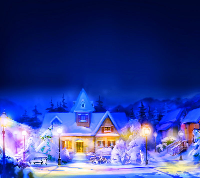 Christmas Town, abstract, christmas spirit, town white winter, HD wallpaper