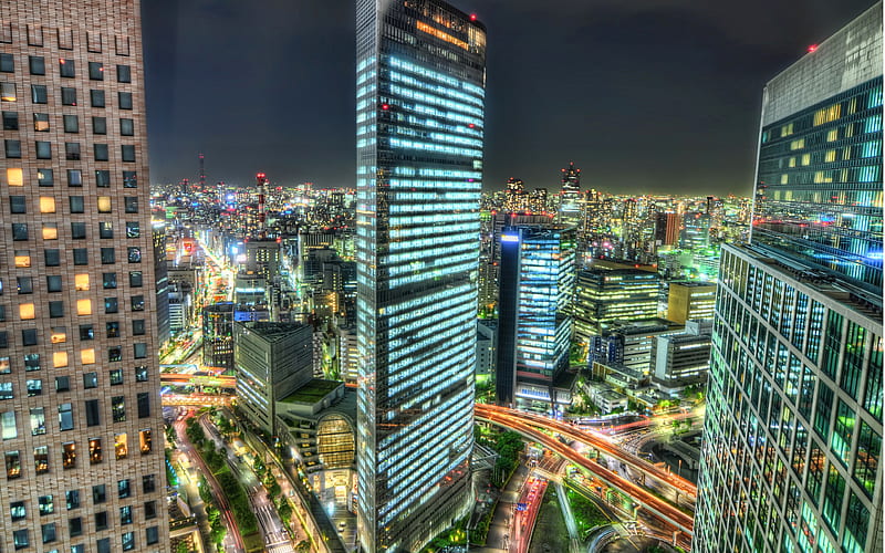 Tokyo R, nightscapes, skyscrapers, Asia, japan, HD wallpaper