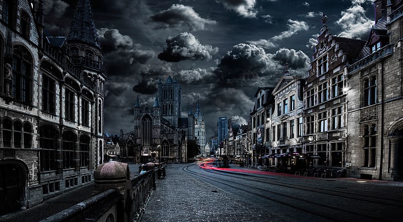 Night, Architecture, City, Building, Dark, Cloud, Cathedral, Town, Belgium, Ghent, , Time Lapse, Towns, HD wallpaper