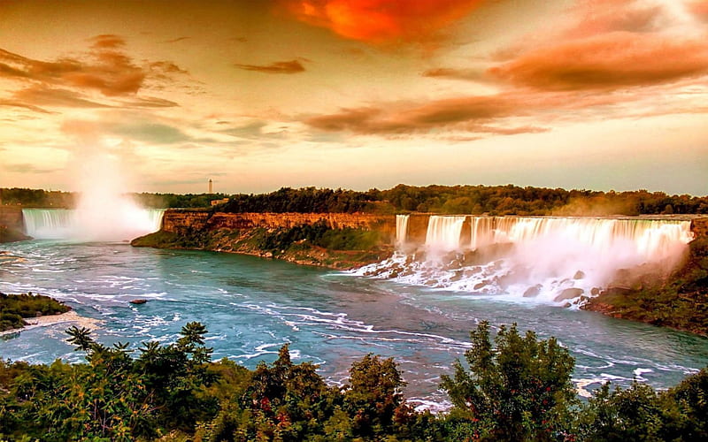 Niagara Falls, water, river, clouds, sky, landscape, HD wallpaper