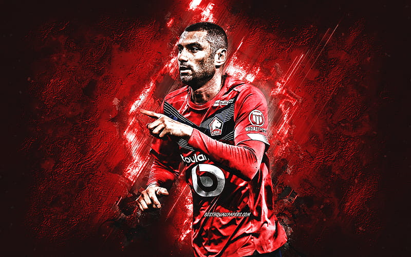 Burak Yilmaz, Lille OSC, turkish footballer, portrait, red stone background, Ligue 1, France, football, HD wallpaper
