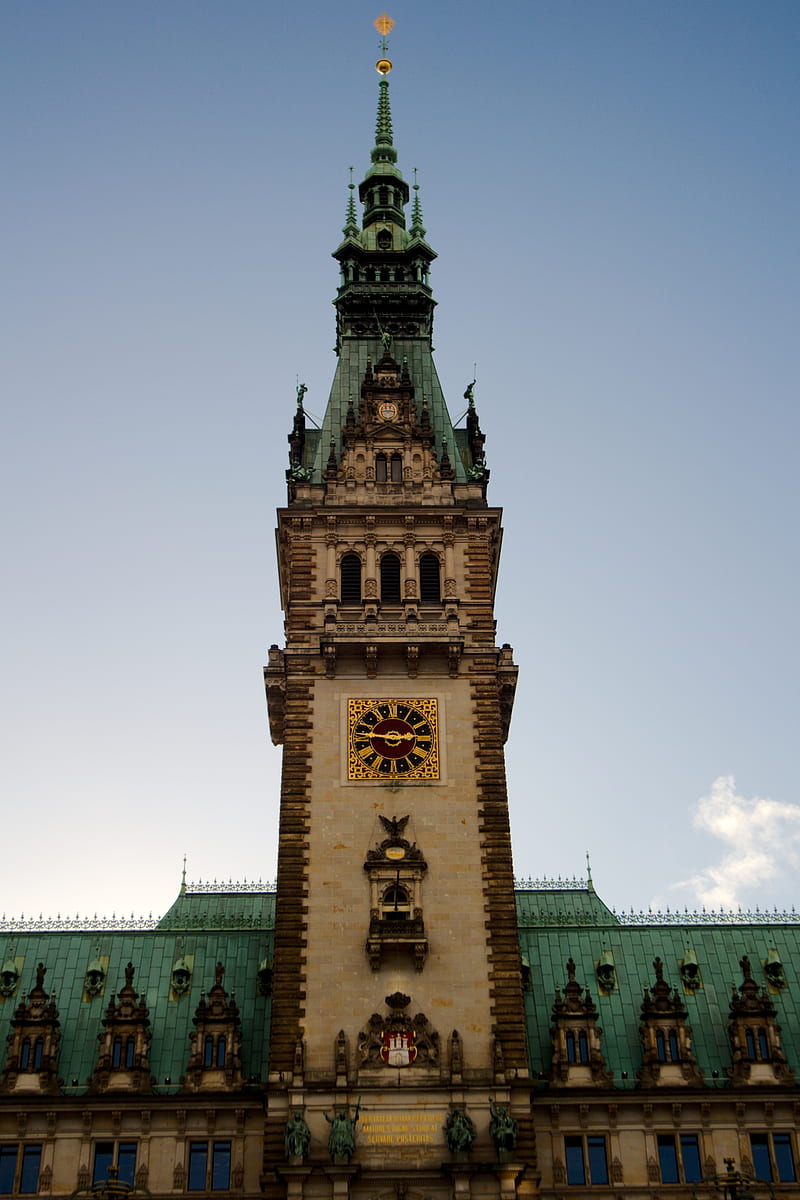 Hamburg, Germany, architecture, clocks, sky, city, HD phone wallpaper