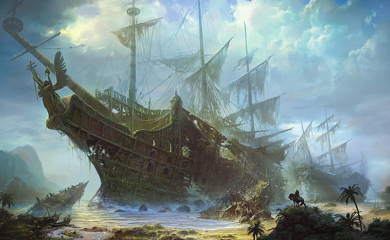 Barco viejo, naves, restos, cielo, antiguo, nubes, mar, playa, barco, Fondo  de pantalla HD | Peakpx