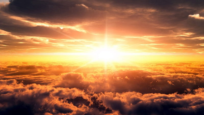 sunset above the clouds r, rays, bright, r, sunset, clouds, HD wallpaper