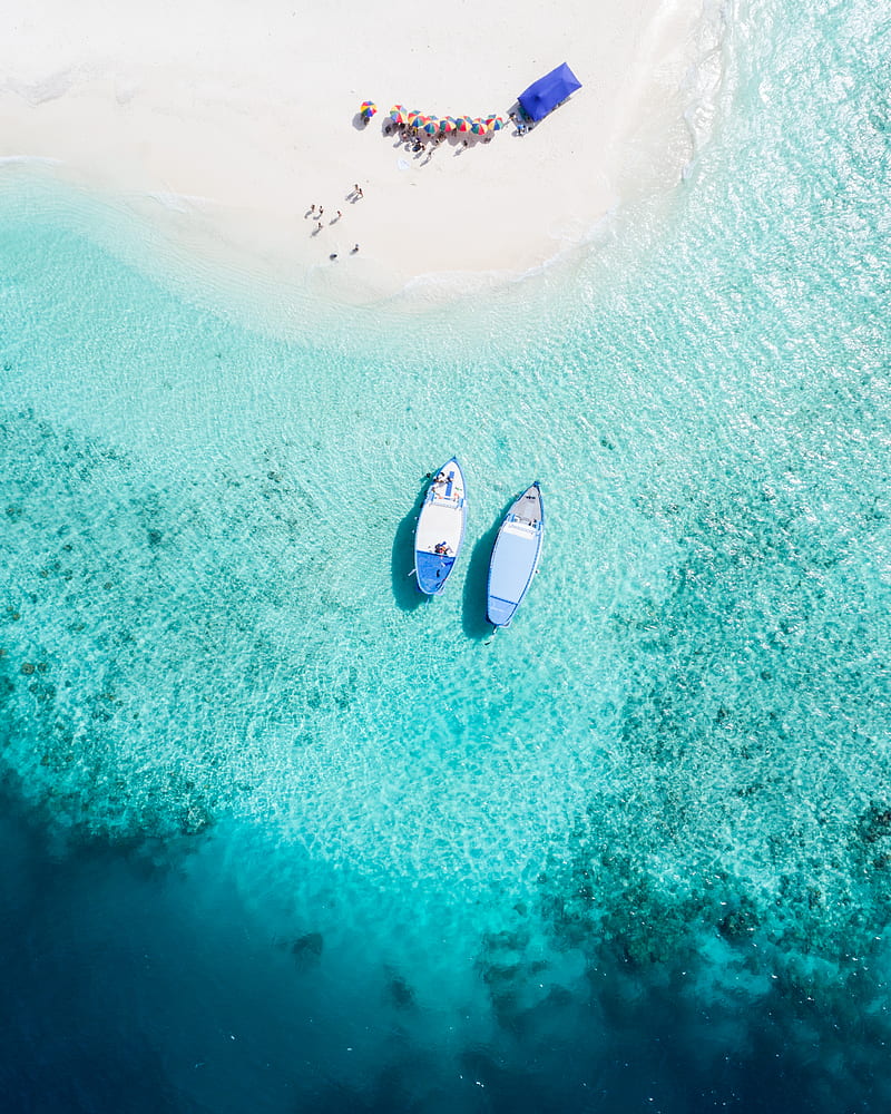 aerial view of two blue boats, HD phone wallpaper