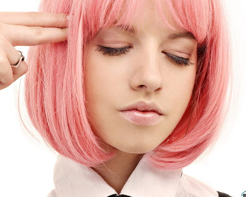 The girl in pink wig, wig, red, pink, girl, HD wallpaper