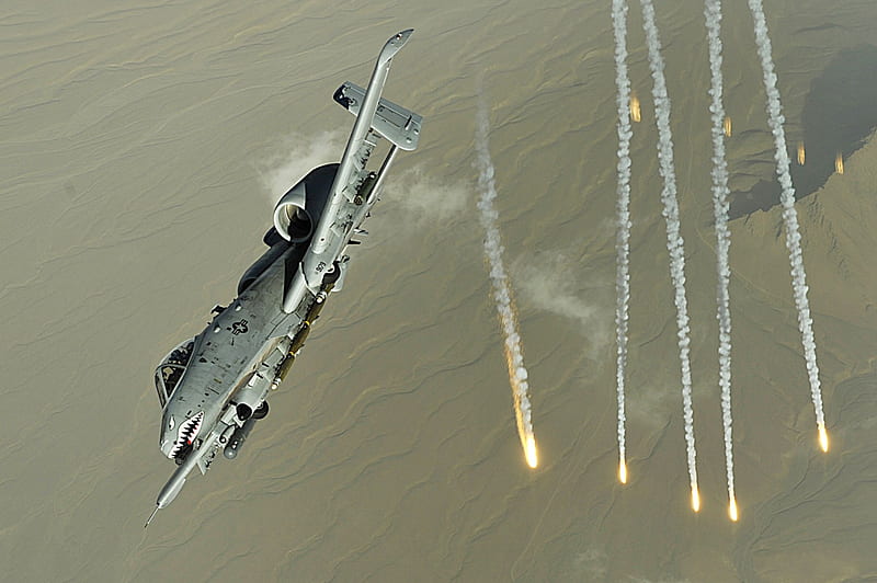A10 IN ACTION, thunderbolt, wings, warthog, a10, jet, flares, HD wallpaper