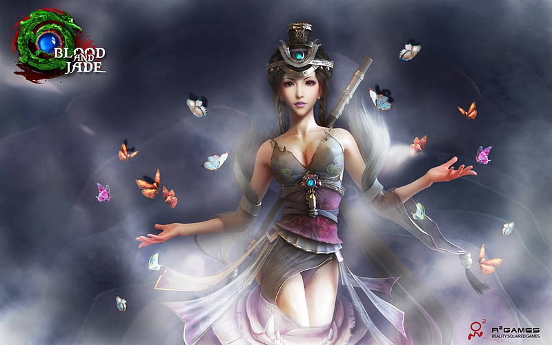 Fantasy girl, fantasy, butterfly, girl, game, blod and jade, HD wallpaper