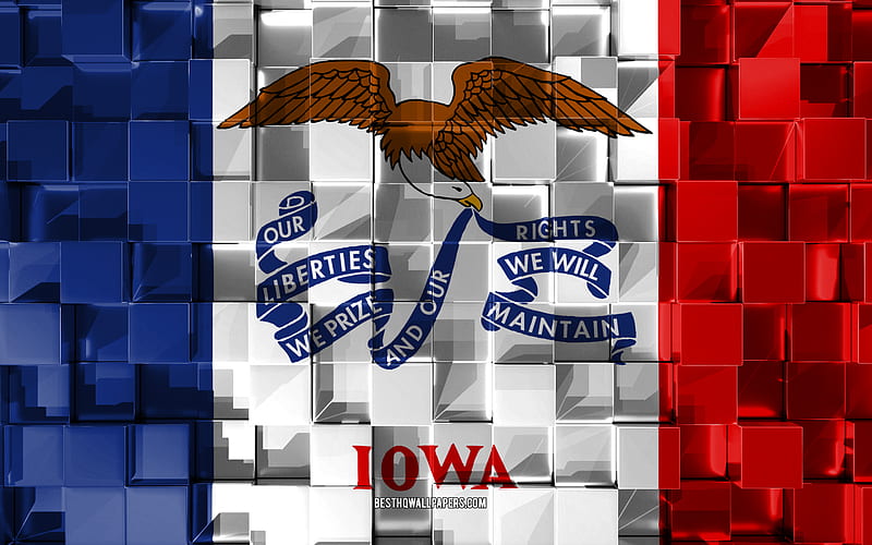 Flag of Iowa, 3d flag, US state, 3d cubes texture, Flags of American states, 3d art, Iowa, USA, 3d texture, Iowa flag, HD wallpaper