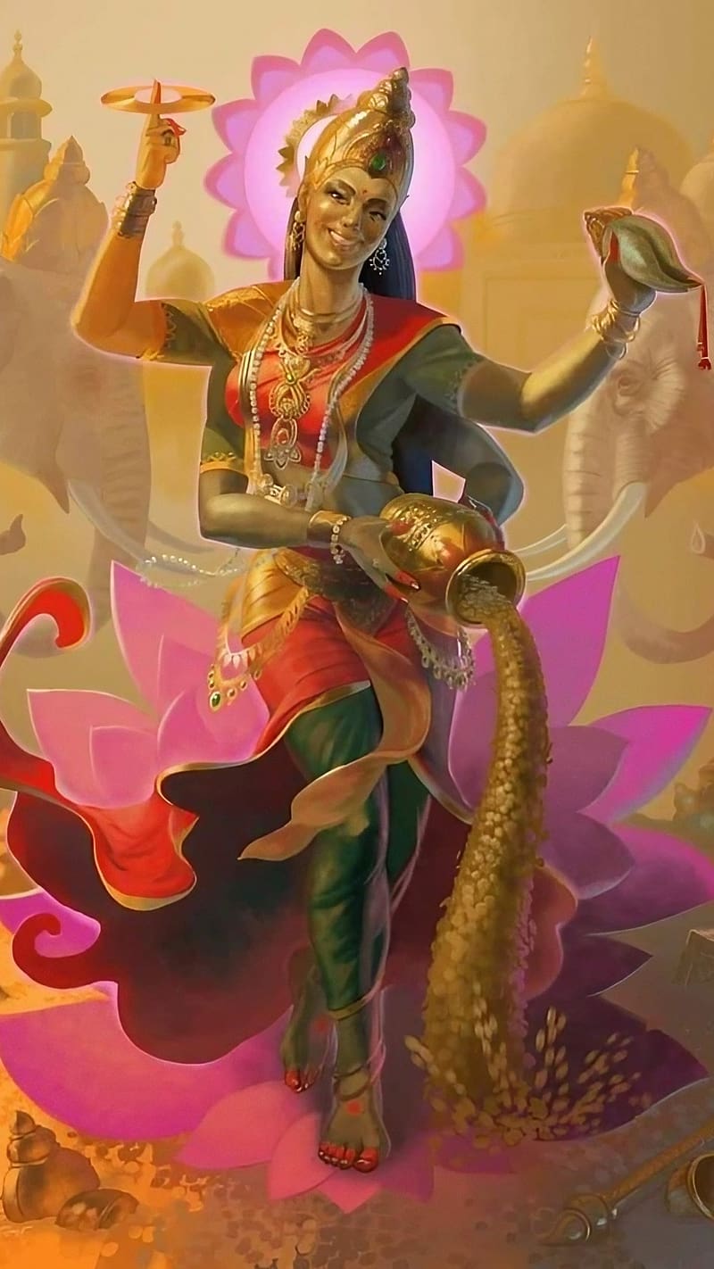 Maa Laxmi , Painting Art, goddess of wealth, lakshmi maa, art work, HD phone wallpaper