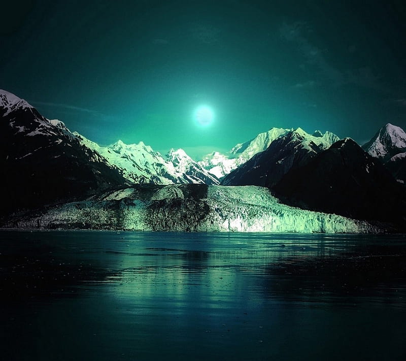Full Moon Lake, mountain, moon, green, full, nature, lake, HD wallpaper