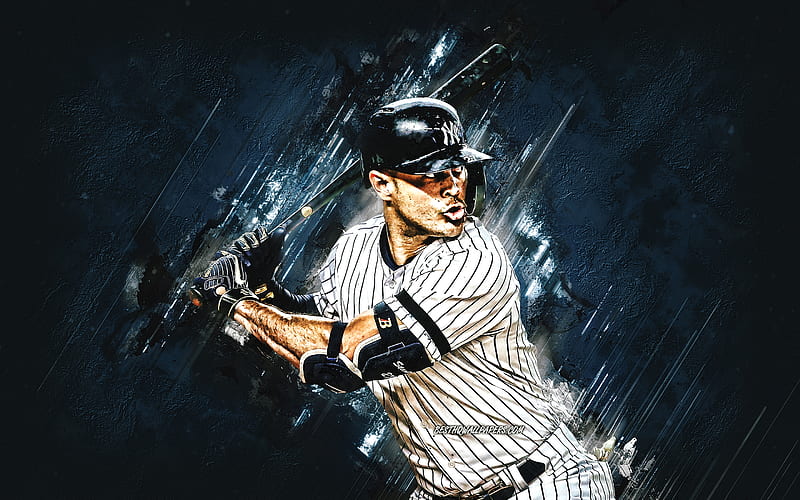 Gio Urshela, MLB, New York Yankees, blue stone background, baseball ...