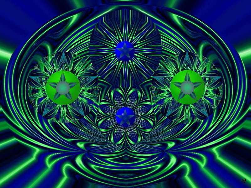 Blue and Green, 3d, fractal, collage, abstract, eye candy, HD wallpaper