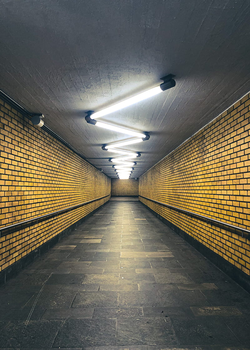 subway, corridor, lamps, lighting, yellow, HD phone wallpaper