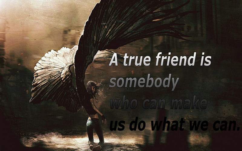 True Friend, wings, angel, love, friendship quote, HD wallpaper